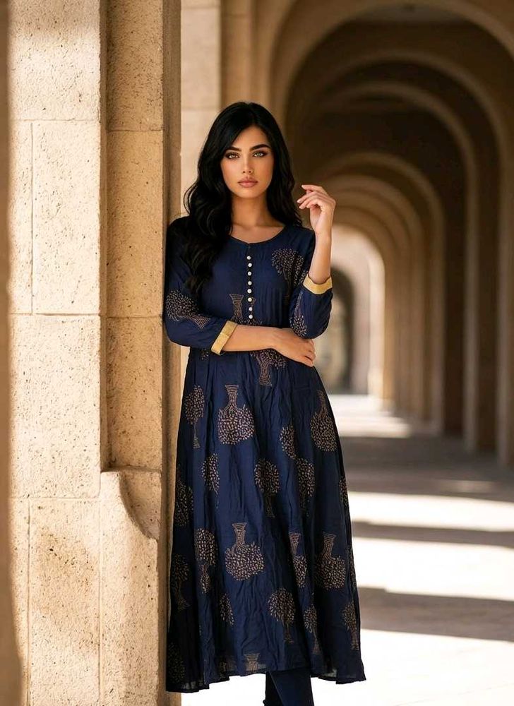 Navy Blue Printed Kurta
