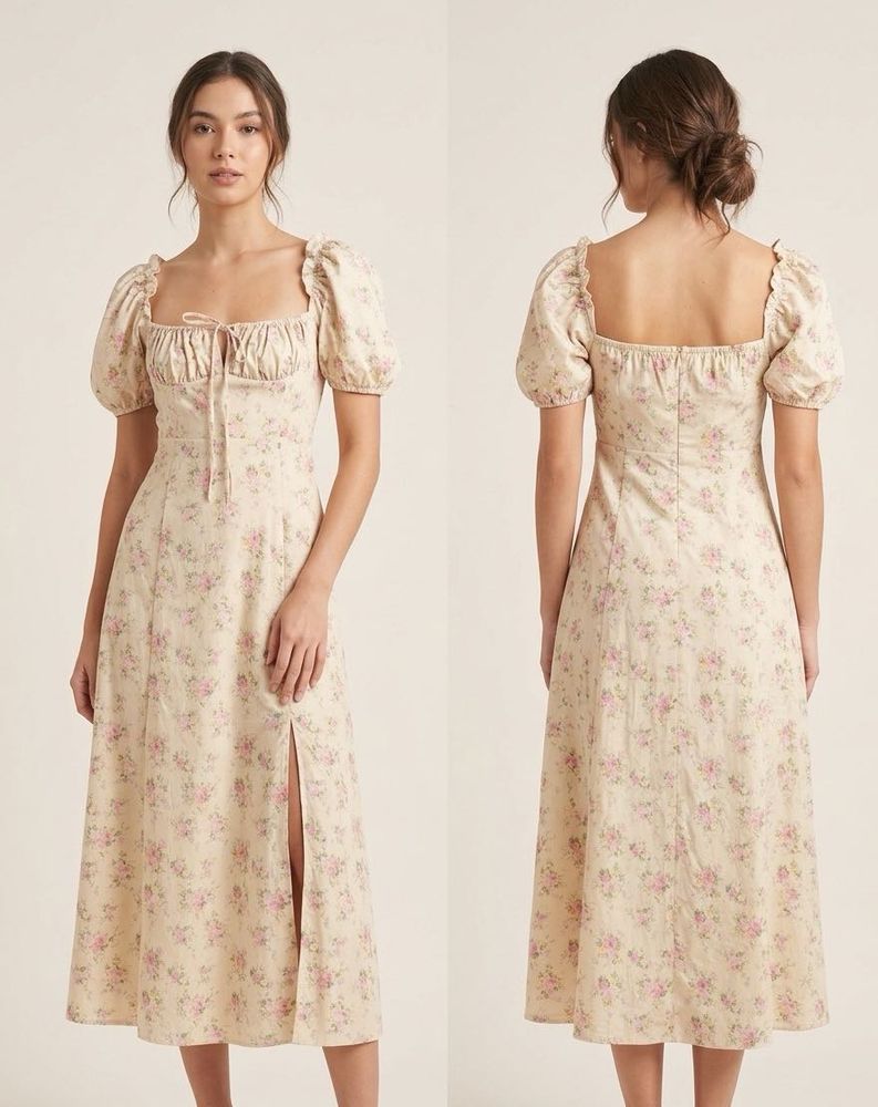 Floral Puff Sleeve Midi Dress