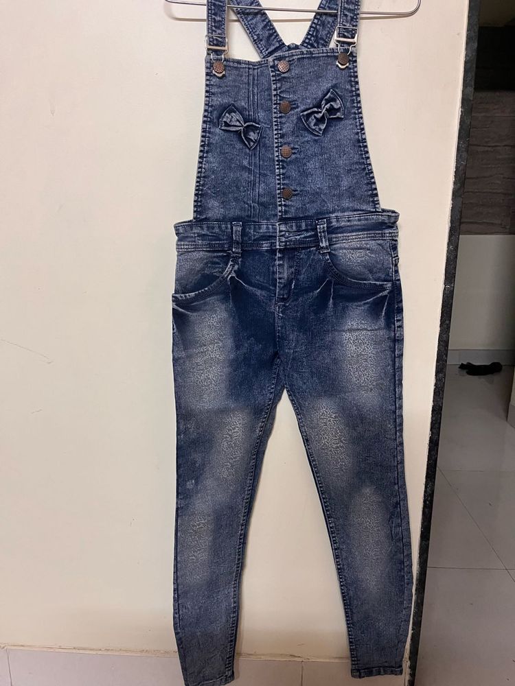 Denim Dungarees with Bow Detail