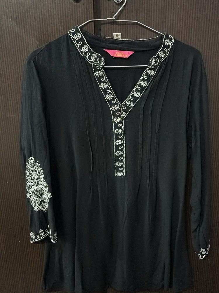 Black Embroidered Tunic Top