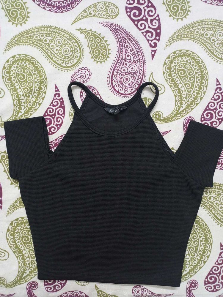 Black Cold Shoulder Crop Top