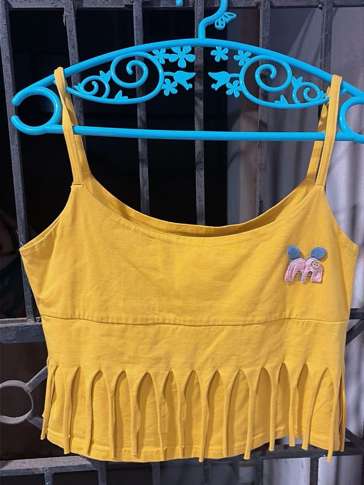 Yellow Fringe Crop Tank Top