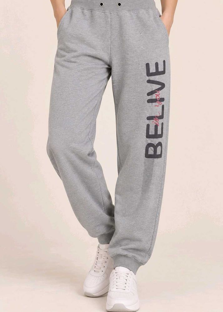 Grey Joggers with "BELIEVE" Print