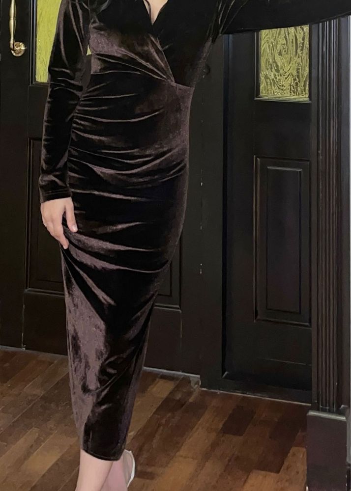 Elegant Velvet brown Wrap Dress