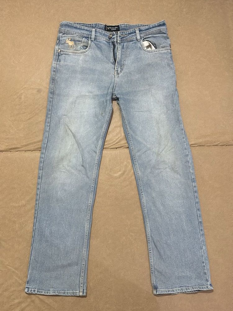 Light Wash Denim Jeans with Embroidered Detail