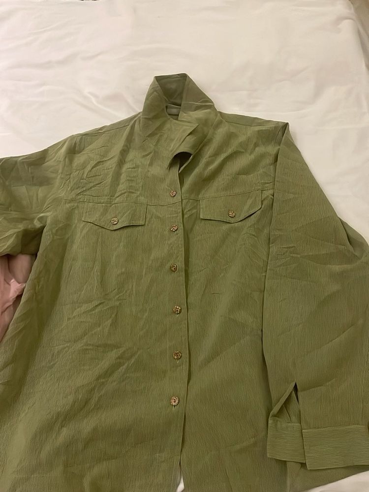 Olive Green Button-Up Shirt