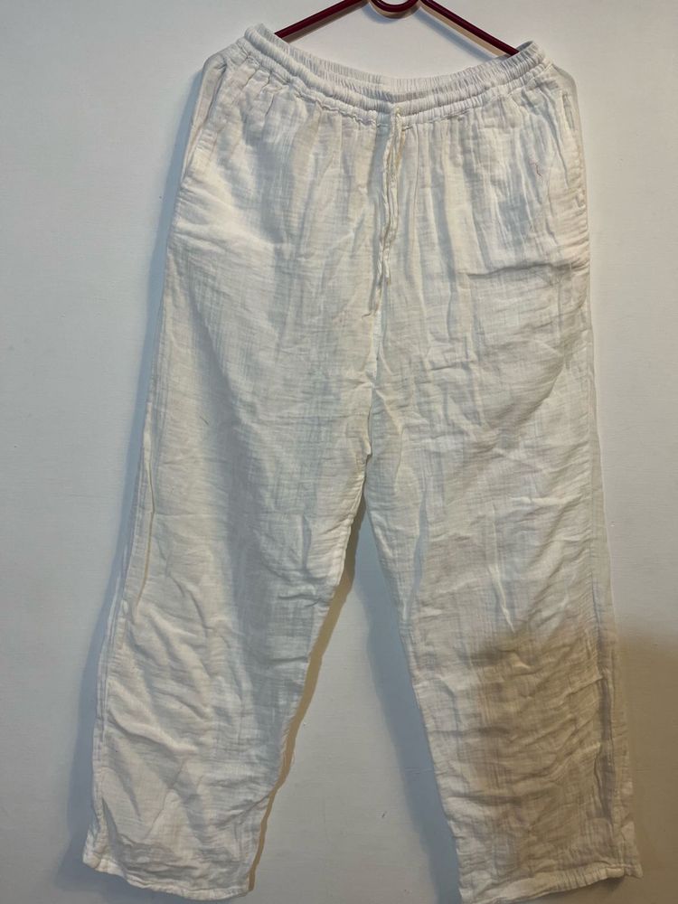 Freesize White Linen Blend Pants