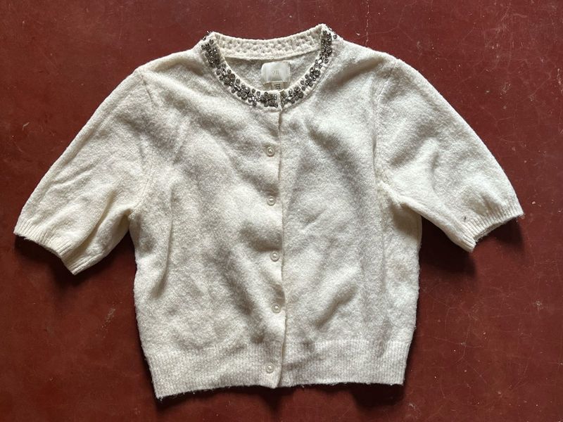 Embellished Cream Cardigan
