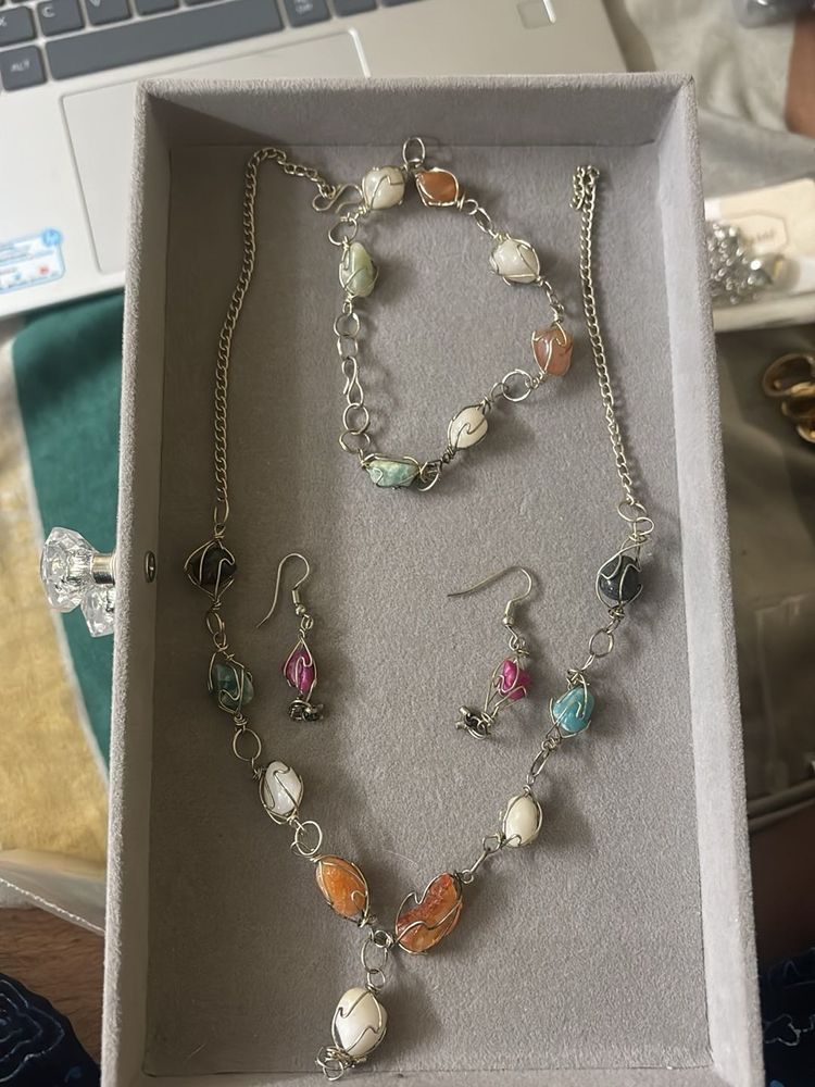 Boho Stone Necklace, Bracelet &amp; Earrings Set