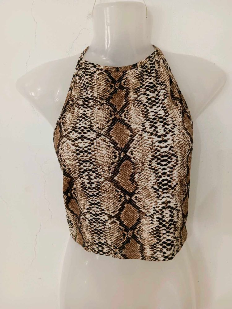 Snake Print Halter Neck Crop Top