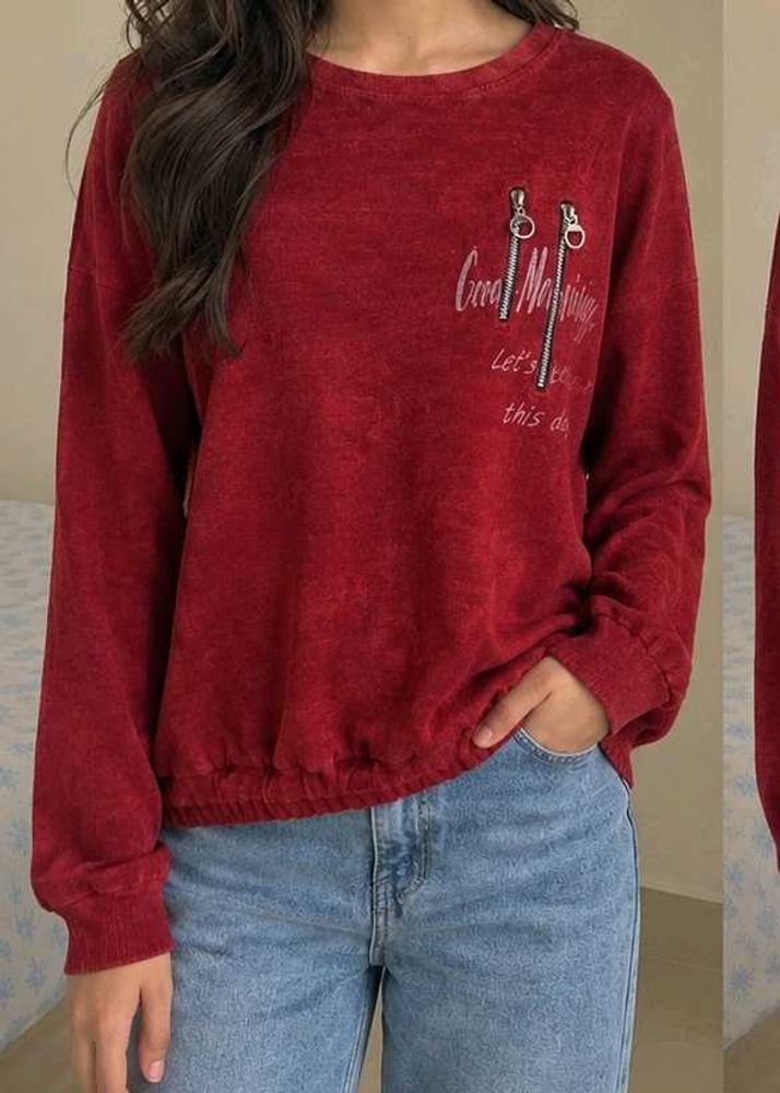 Red Casual Crew Neck Sweatshirt