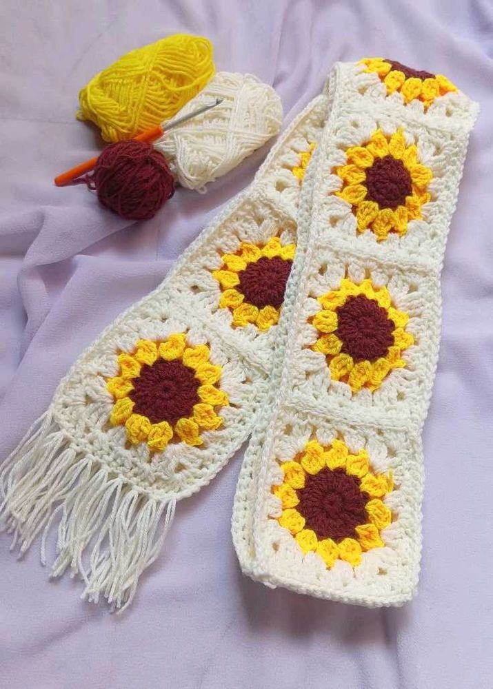 Handmade Sunflower Crochet Scarf
