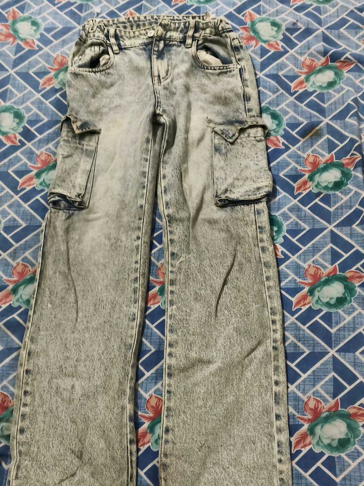 Acid Wash Cargo Jeans