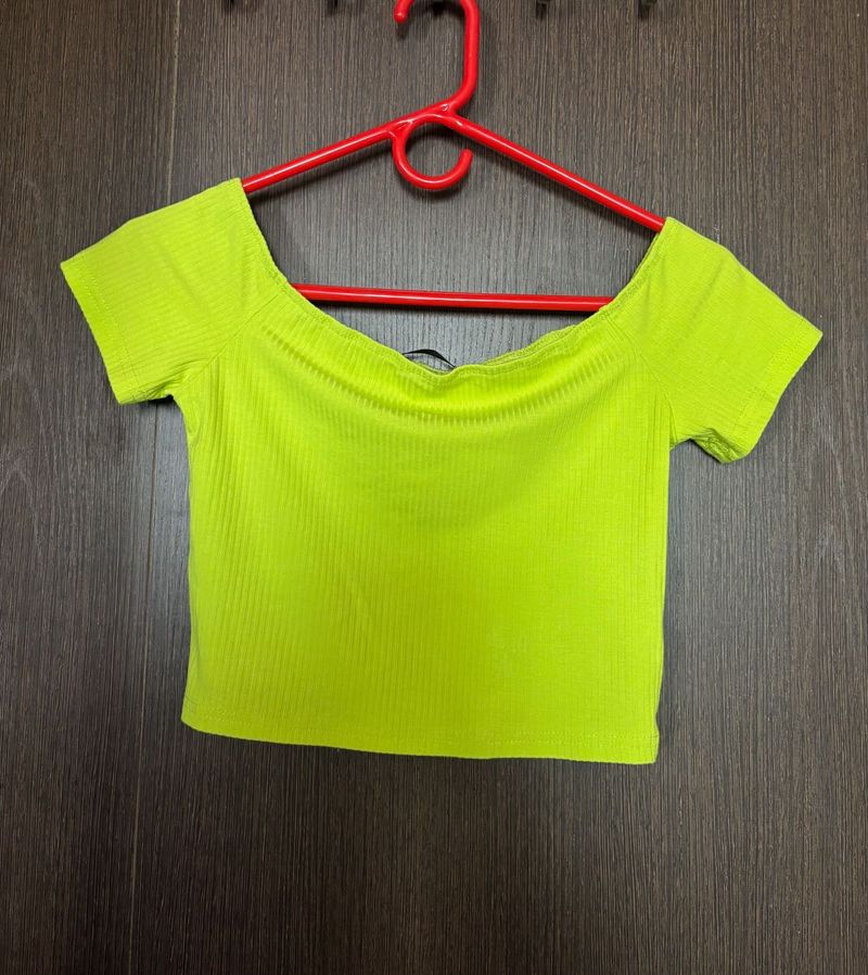Neon Off-Shoulder Ribbed Crop Top