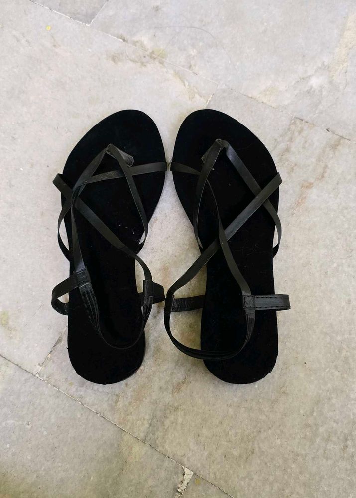 Black Strappy Flat Sandals