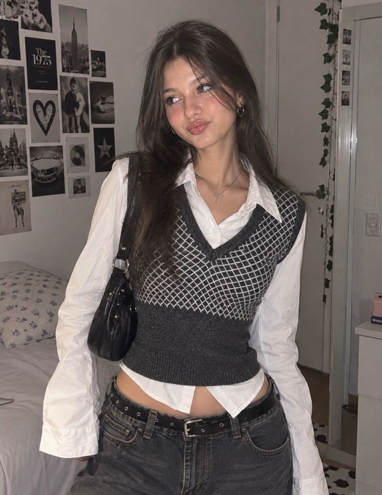 Y2K Argyle  sweater knit top
