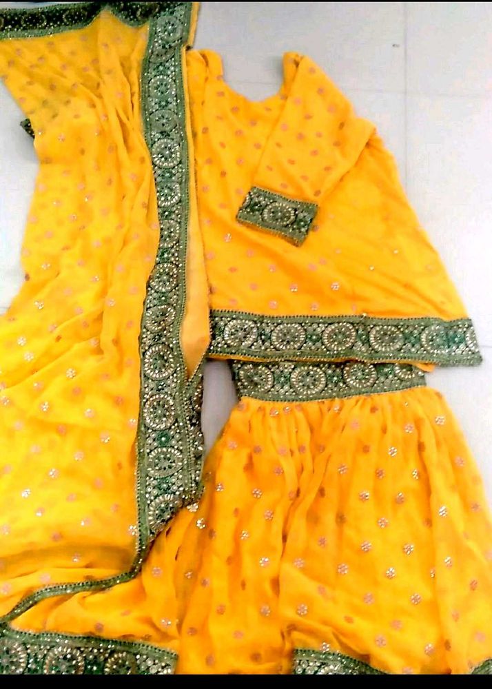 Yellow Embroidered Sharara Suit