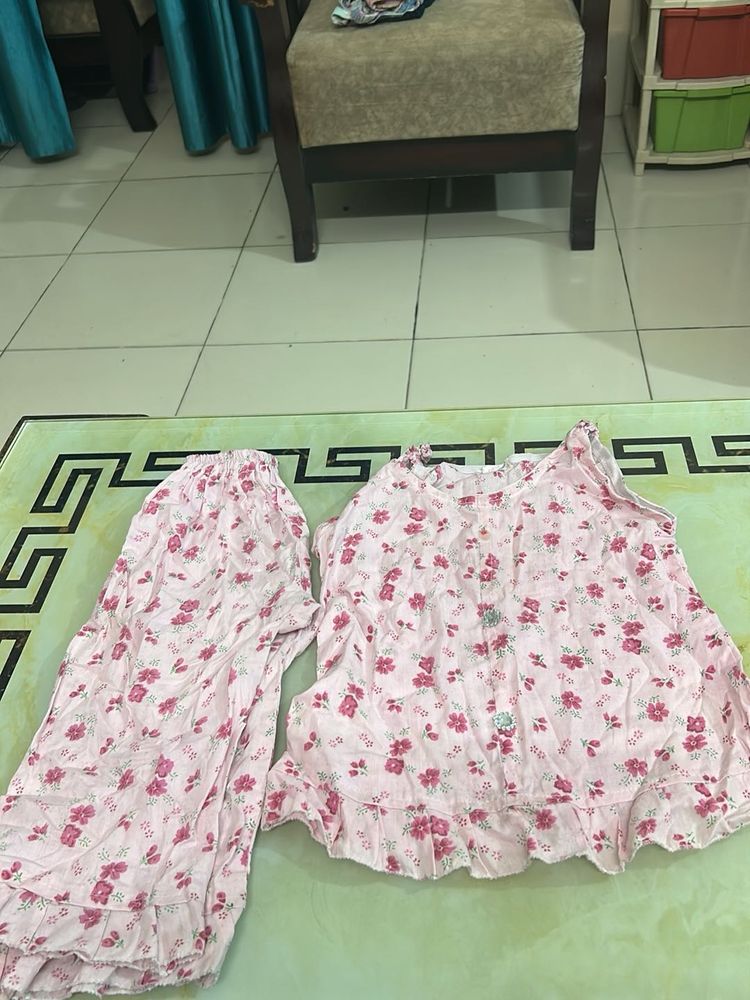 Cute Pink Floral Kurta Set