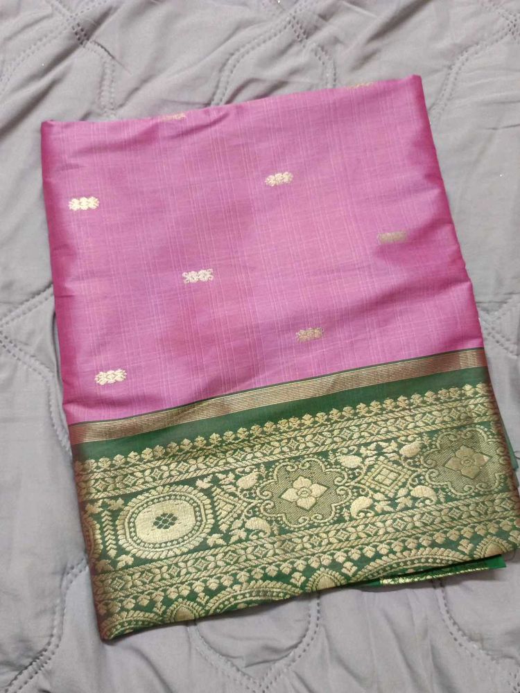 Beautiful Pink Saree with Green Border