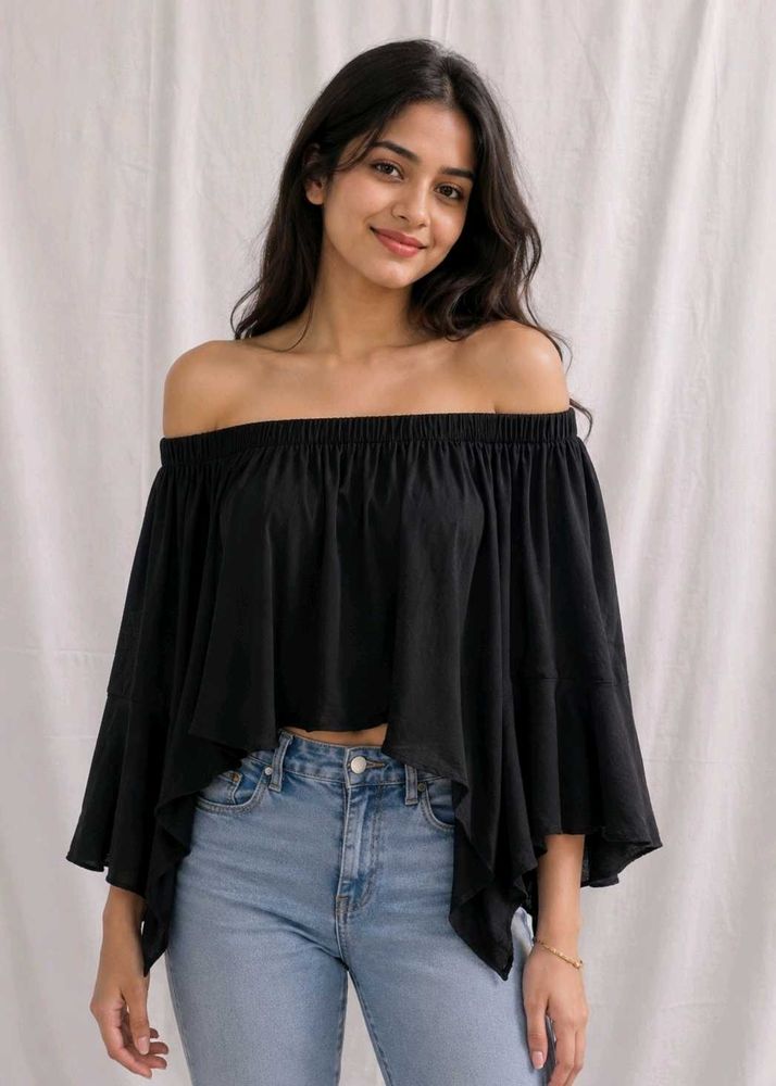 Off-Shoulder Black Flare Top