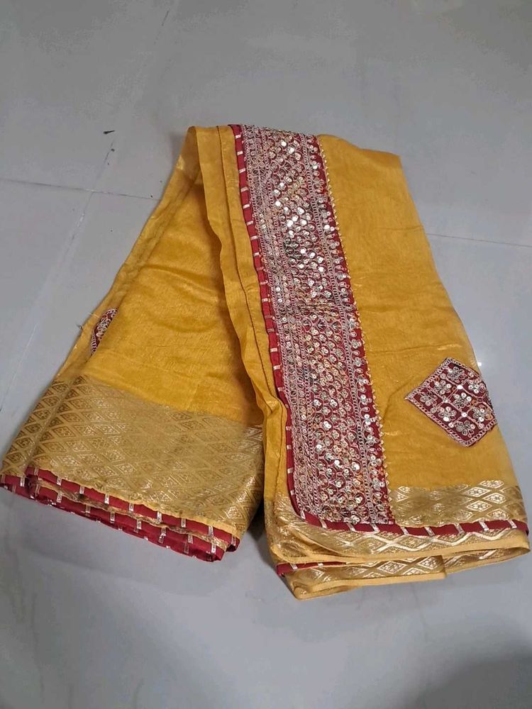 Beautiful Yellow Embellished Saree