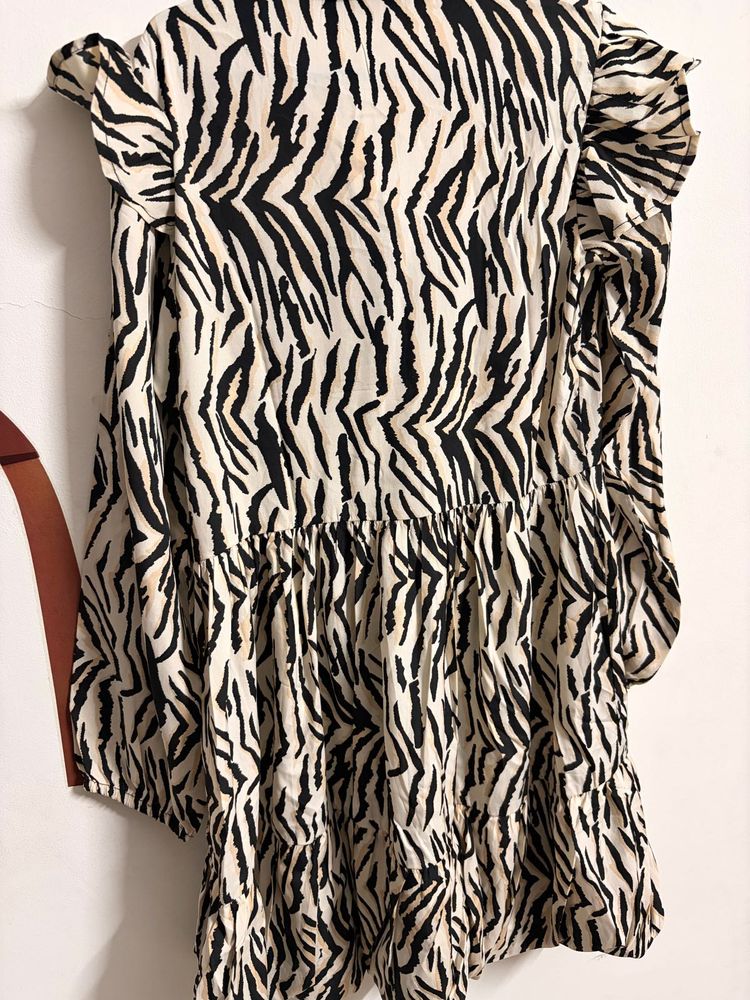 Zebra Print Ruffle Tiered Mini Dress