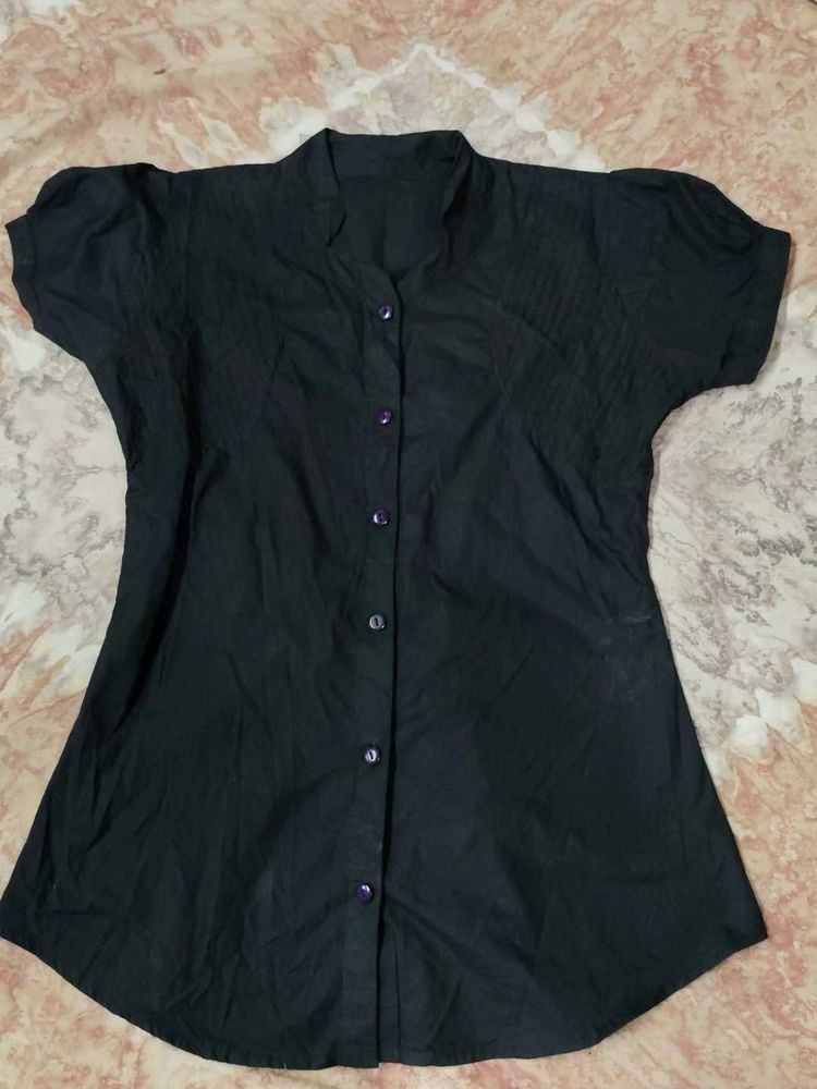 Solid Black Snatched Back Shirt
