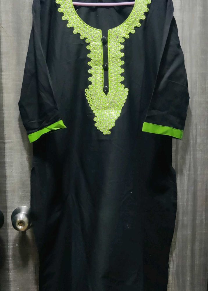 Black Kurta with Neon Green Embroidery