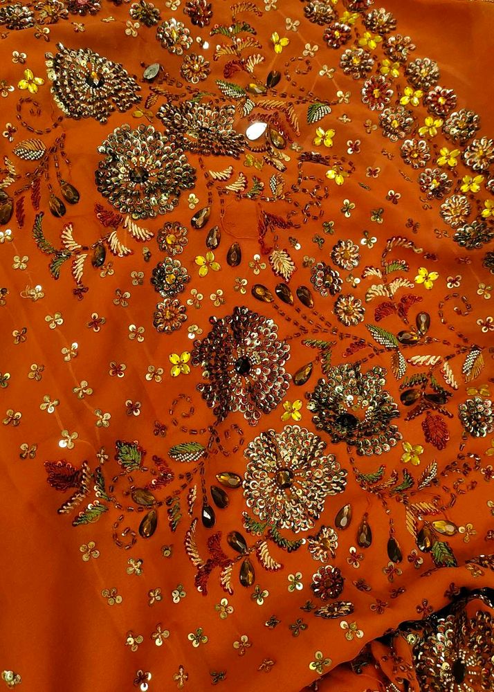 Embellished Orange Saree