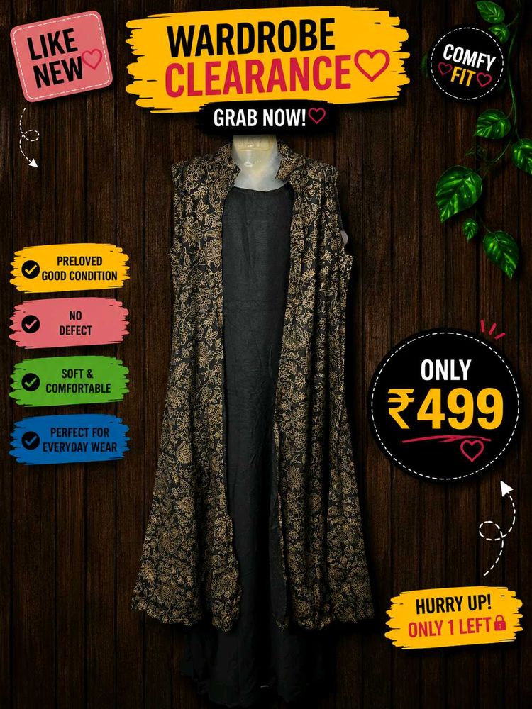 Elegant Black Kurta Set with Printed Jacket