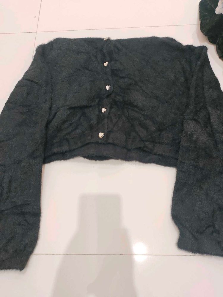 Cute Fuzzy Cropped Cardigan