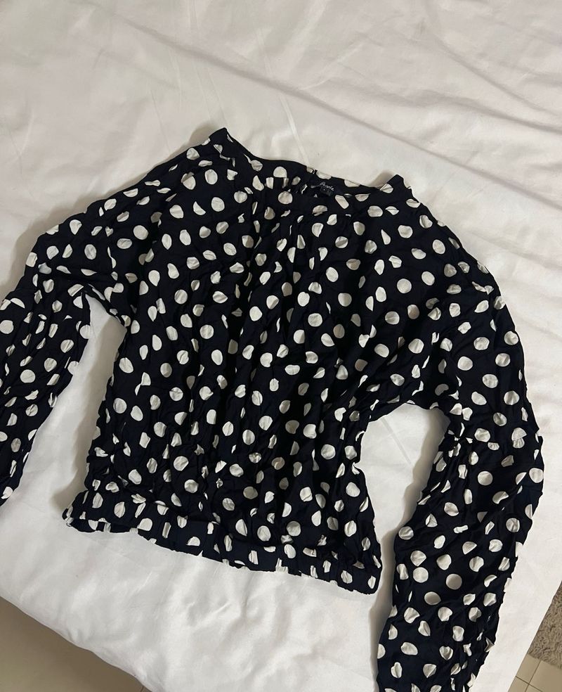 People - Trendy Polka Dot Long Sleeve Top