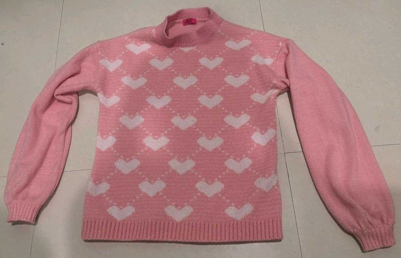 Pink Heart Pattern Knit Sweater