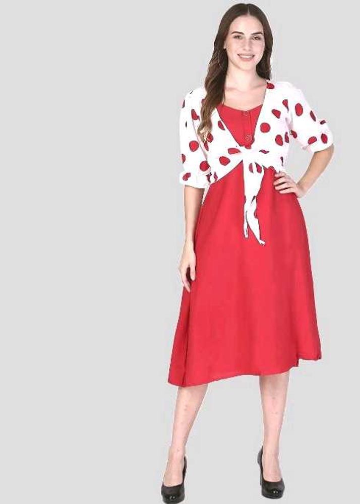 Chic Red Polka Dot Dress with Shrug