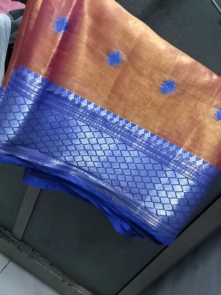 Beautiful Orange and Blue Saree with blouse