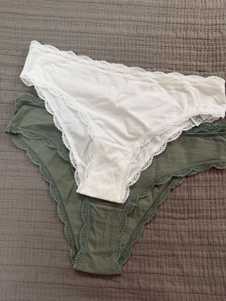 Lace Trim Briefs - White &amp; Green Set