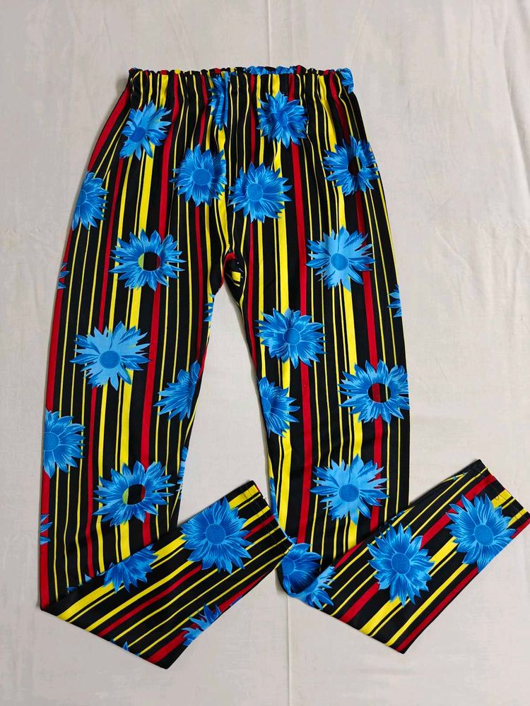 🆕 Vibrant Floral Striped Satin Legging