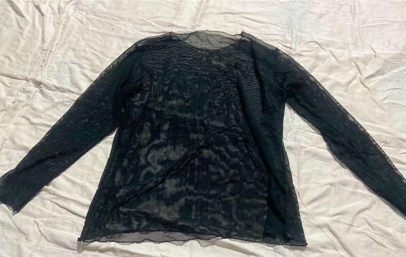 Black Mesh Long Sleeve Top