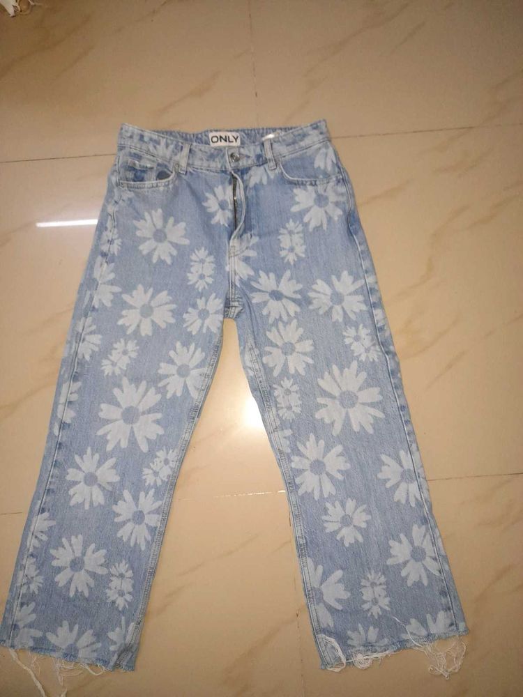 ONLY Floral Print Wide Leg Jeans for Women