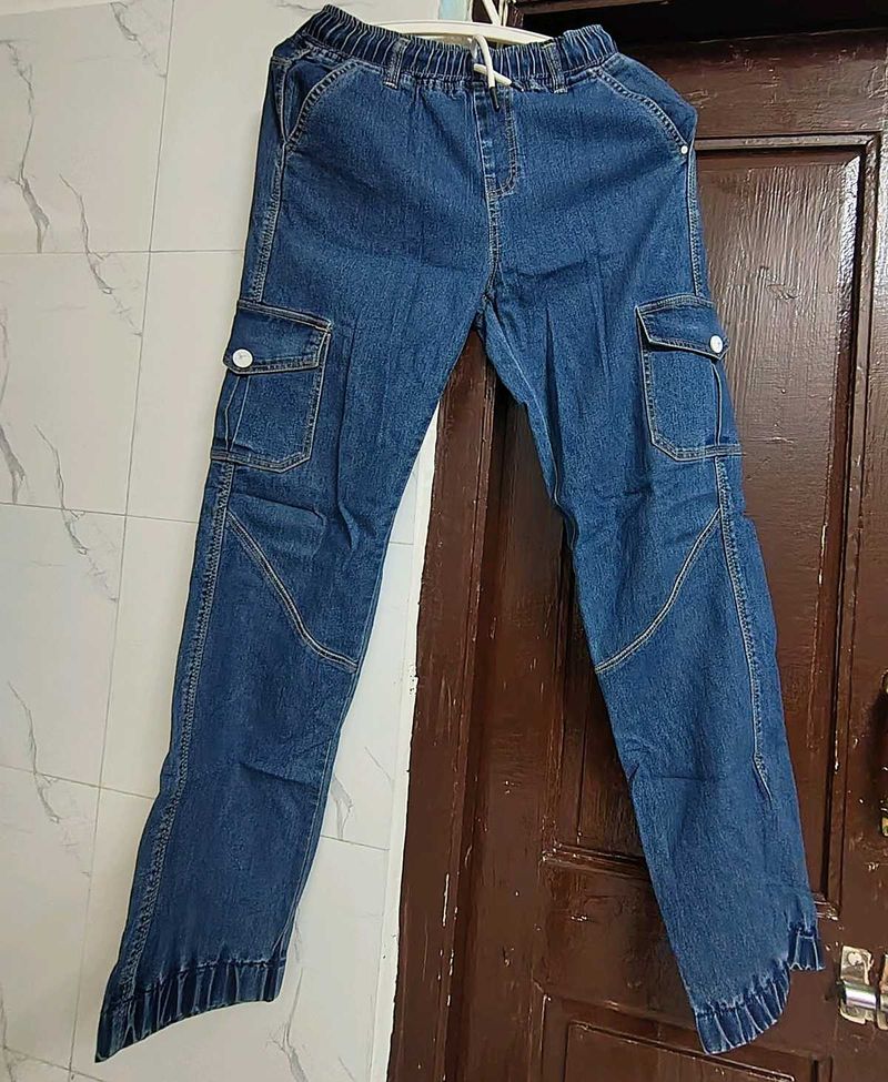 Stylish Blue Denim Cargo Pants