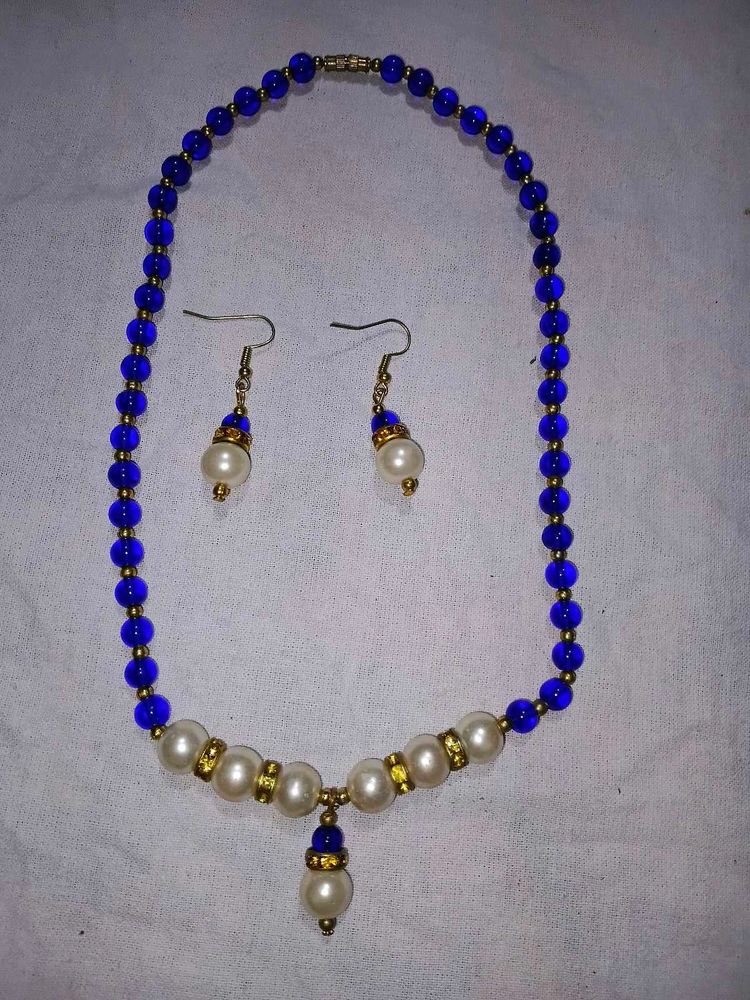 Blue Beads &amp; Pearl Necklace Set