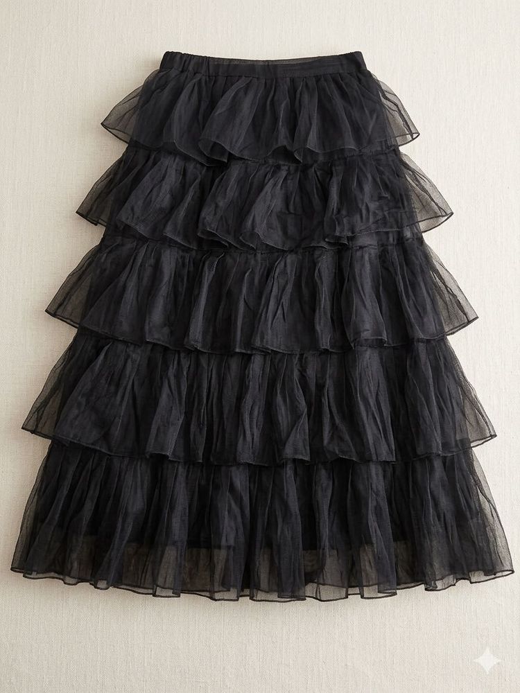 Tiered Black Tulle Skirt