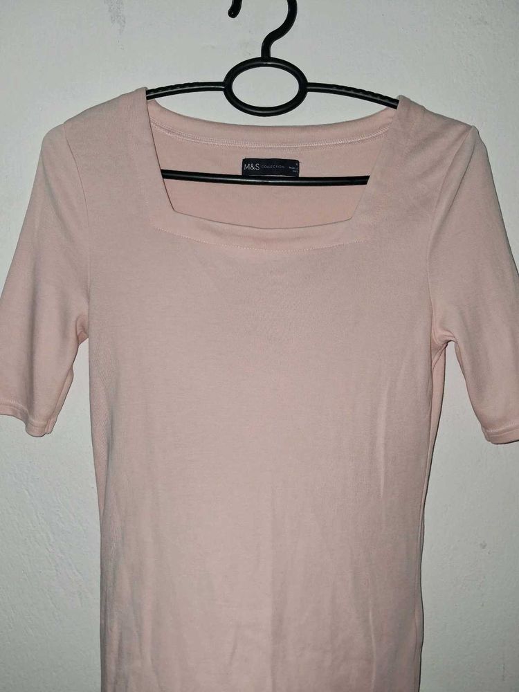 Slim Fit Square Neck Pink Top
