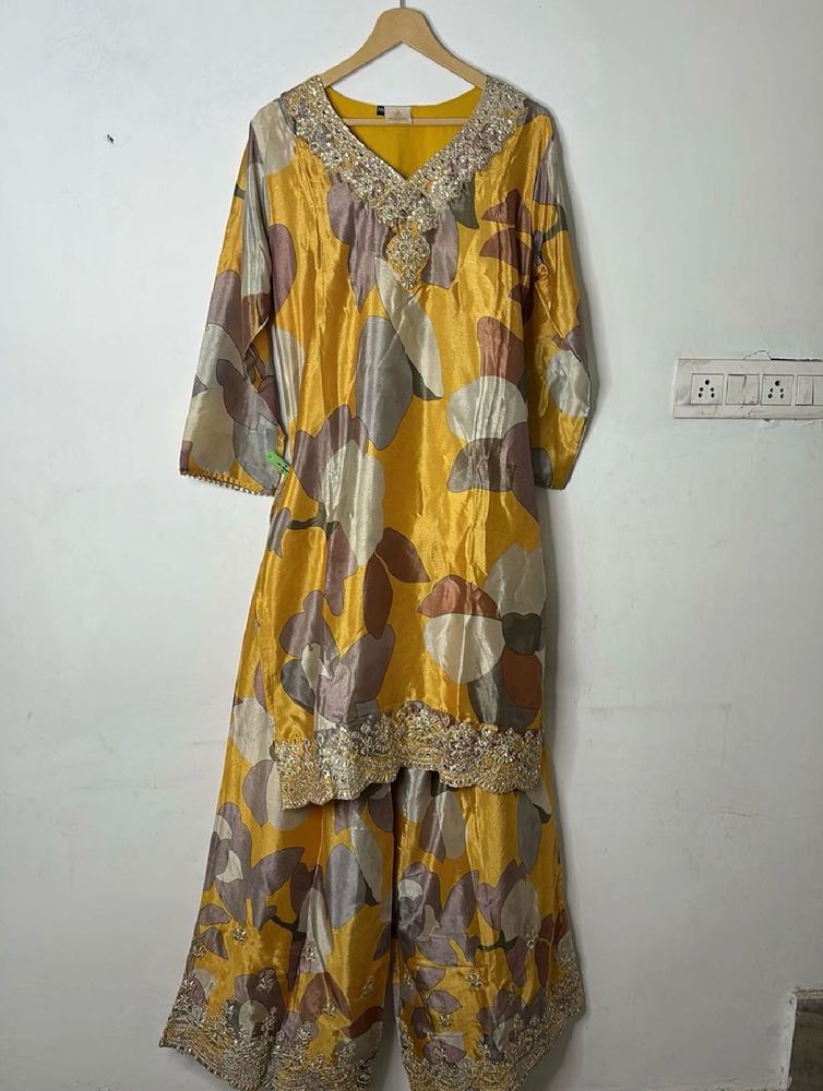Yellow Floral Kurta Set with Palazzo