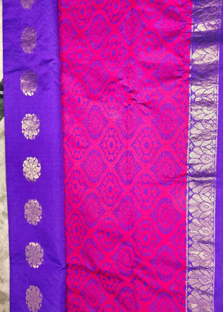 Vibrant Pink &amp; Purple Brocade Saree