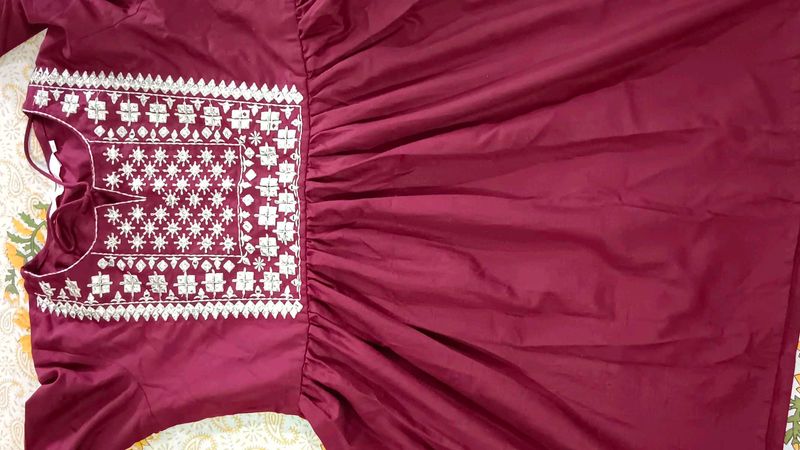 Embroidered Maroon Kurta