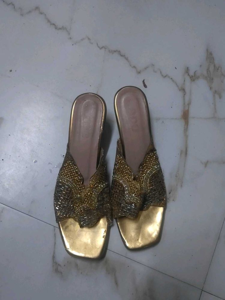 Sparkling Gold Embellished Slides
