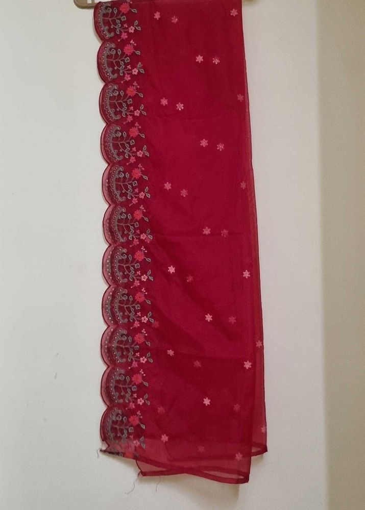 Elegant Red Embroidered Dupatta