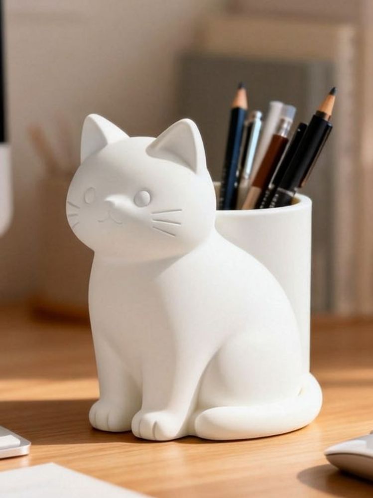 Cute White Cat Pen Holder