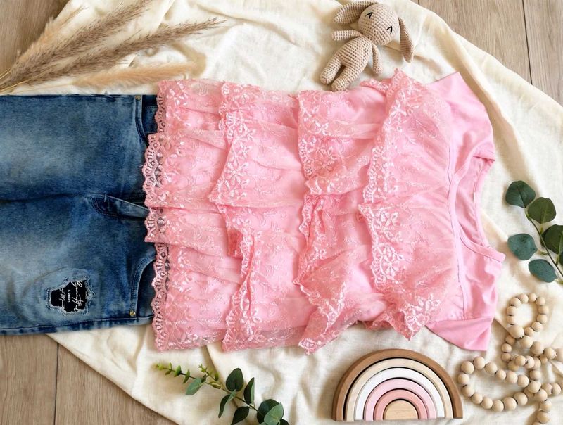 Pink Lace Trimmed Jeans